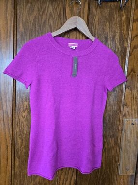 J. Crew Cashmere Short-Sleeve Crewneck Sweater - Fuchsia